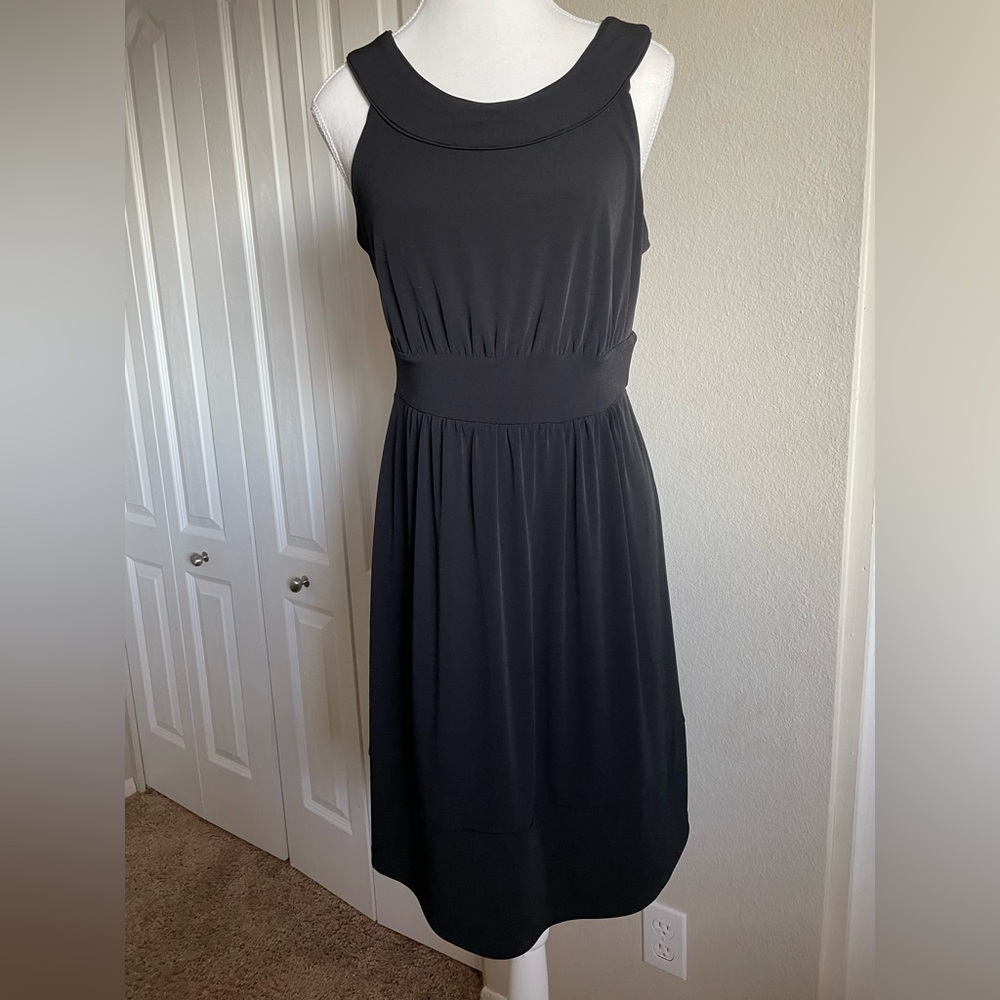 WHBM Liquid Knit Halter Dress Womens S Black Slinky Polished Pleated Career Goth - Picture 2 of 9